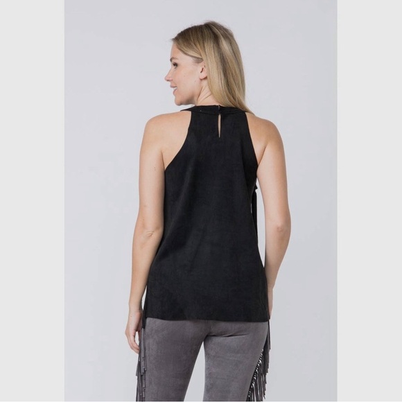 Black Fringe Faux Suede Sleeveless Top - Picture 2 of 6